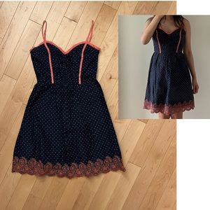 Guess Navy Dress with Coral Trim and Polka Dots